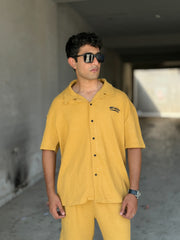 Safari Shirt & Short Pair (Cuban shirt) MUSTARD- OFF WHITE