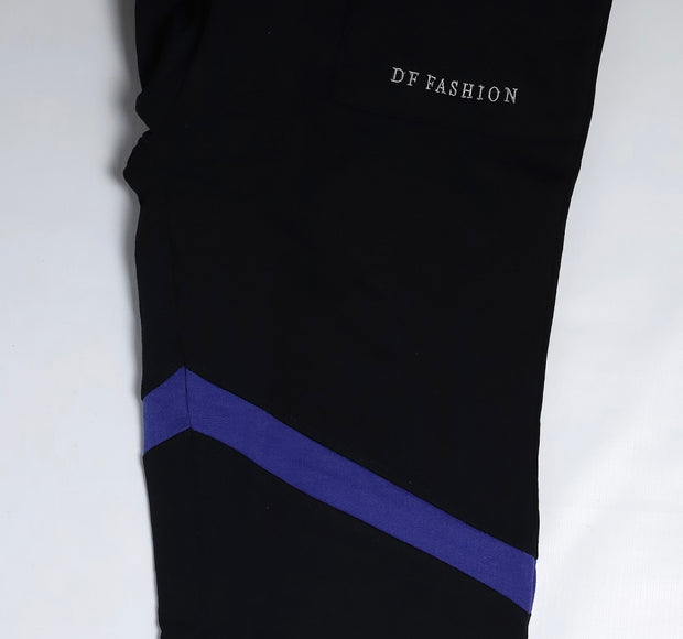 Blue black straight bottom loose fit trouser