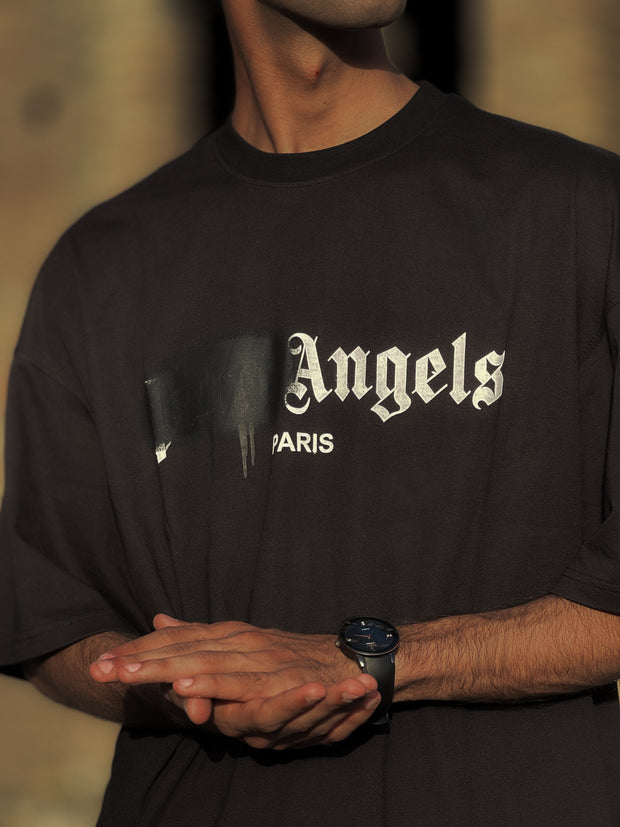 PALM ANGELS SPRAY PRINT Black Drop Shoulder Tee Shirt