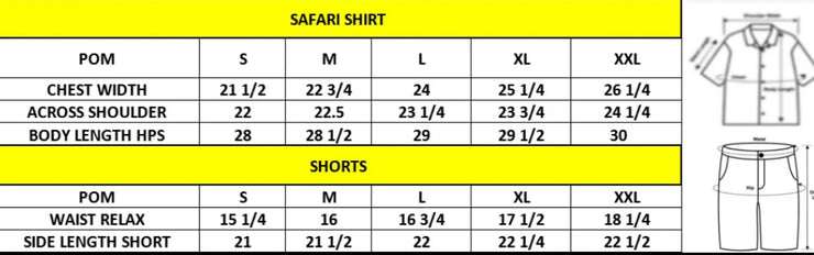 Safari Shirt & Short Pair (Cuban shirt) MUSTARD- OFF WHITE